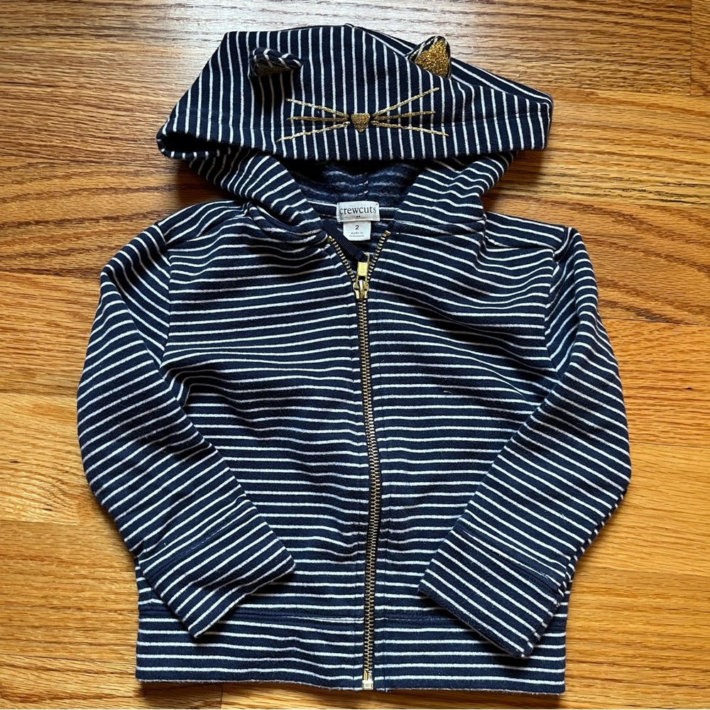 Crewcuts striped cat zip up hoodie size 2